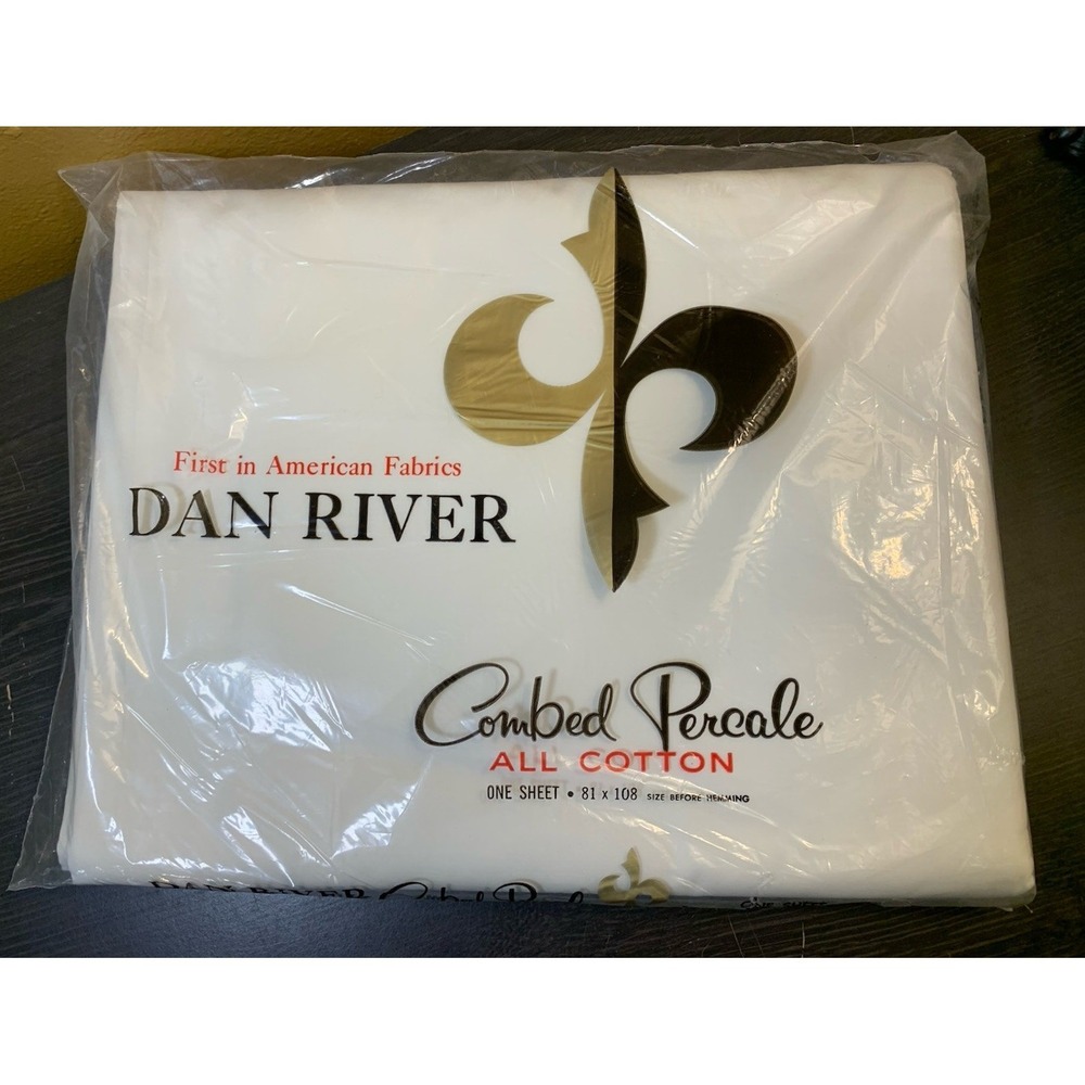 Vintage DAN RIVER White DOUBLE FLAT SHEET Combed Percale Cotton Full Size New